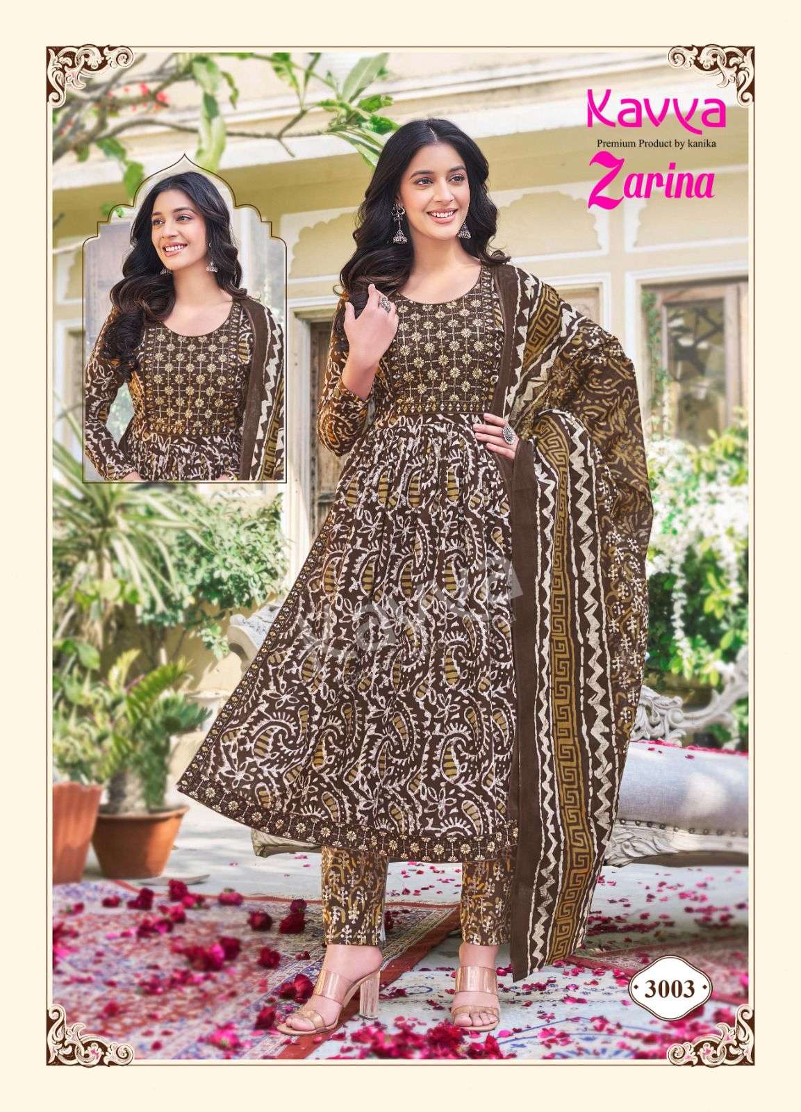 ZARINA VOL 3 MAL COTTON +EMBRODERYWORK KURTI WITH COTTON PANT AND MAL DUPATTA BY KAVYA BRAND 3003